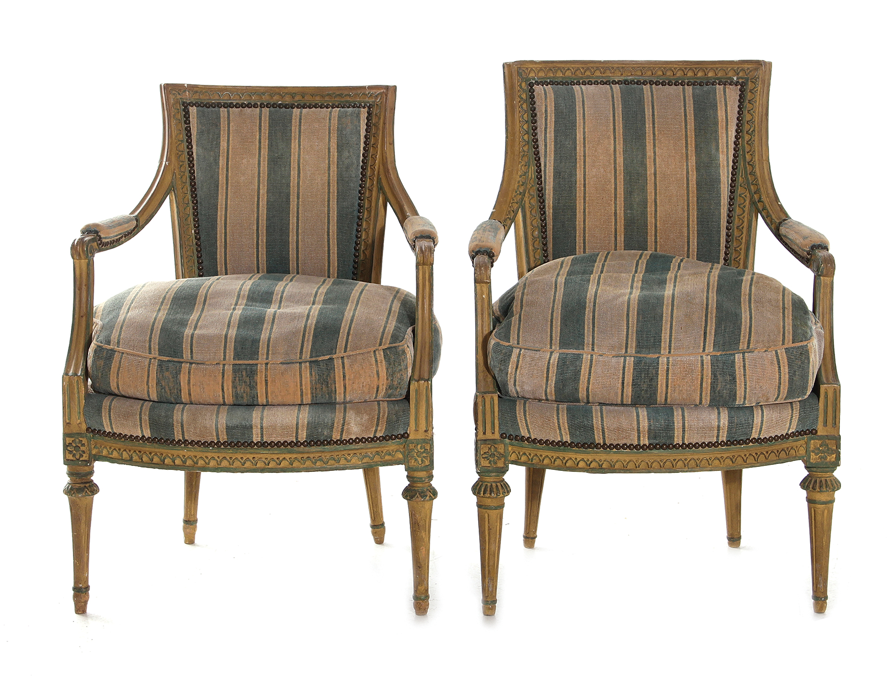 Pair Louis XVI style painted beech fauteuils (2pcs)