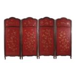 Chinese carved rosewood and lacquer four-panel screen