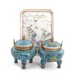 Near pair Chinese cloisonne covered urns (2pcs)