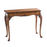 Chippendale style carved burl walnut card table