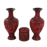 Chinese cinnabar lacquer vases and box (3pcs)
