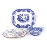 English transferware platters and centerbowl (3pcs)