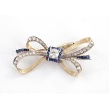 Vintage sapphire and diamond bow brooch