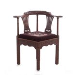 Chippendale style carved mahogany corner chair