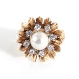 Pearl and diamond cocktail ring