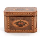 English inlaid and stained wood tea caddy