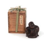 Japanese carved wood Buddha-form container