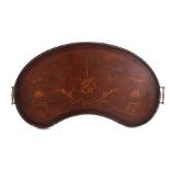 English marquetry inlaid and brass gallery serving tray