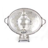 English silverplate hot water urn, and waiter (2pcs)