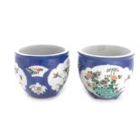 Pair Chinese famille verte porcelain cachepots, signed (2pcs)