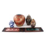 Asian porcelain vase, urns, and panels (6pcs)