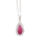 Natural ruby and diamond pendant on chain