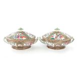 Pair Chinese rose medallion porcelain tureens (2pcs)