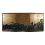 Japanese painted six-panel floor screen