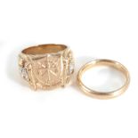 Gold and diamond FBI service ring, and gold ring (2pcs)