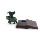 Chinese ink stone and jade elephant (2pcs)