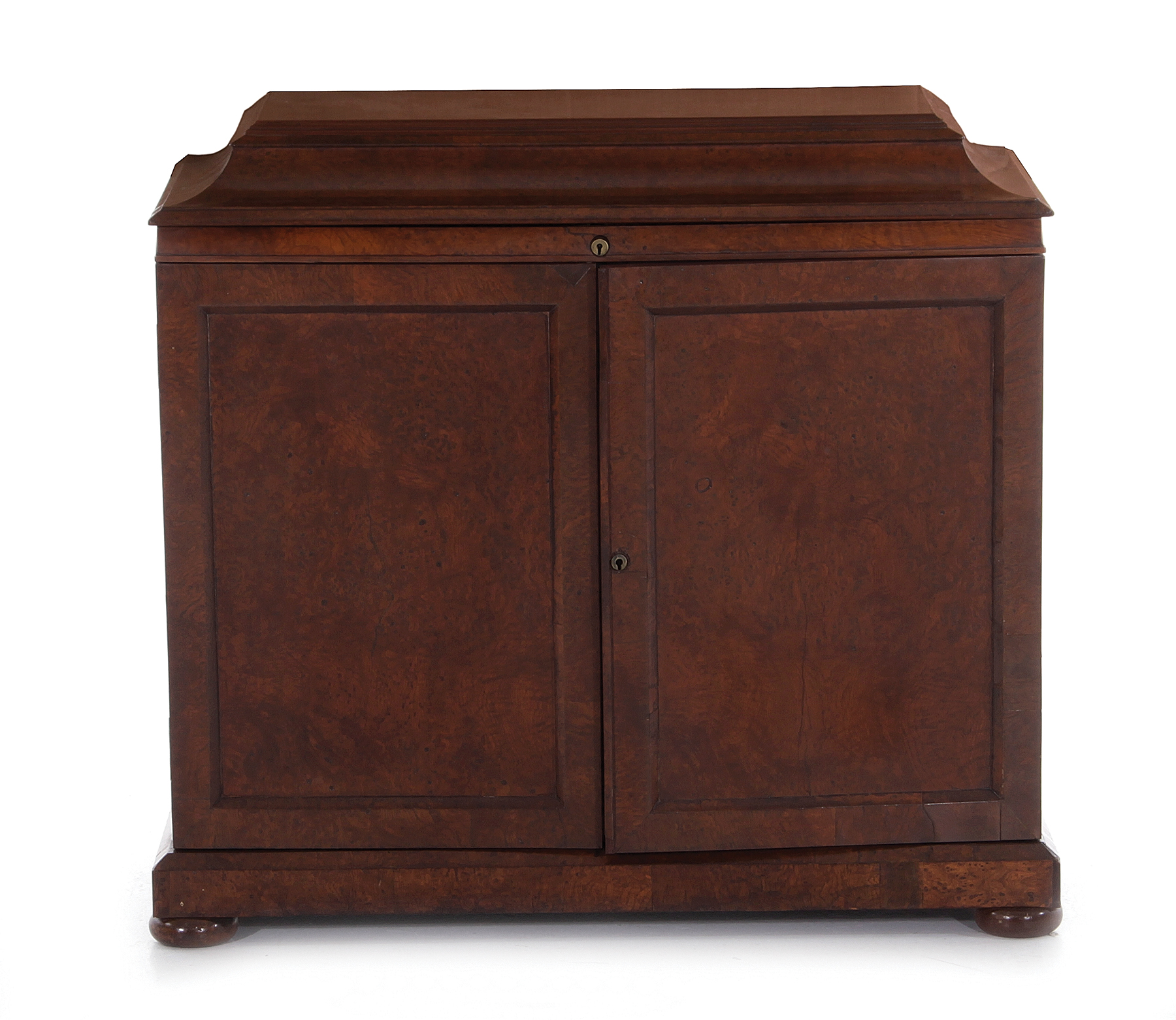 Georgian style burl walnut cellarette cabinet