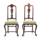 Pair Queen Anne style walnut chairs (2pcs)