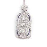 Art Deco platinum filigree and diamond pendant on chain