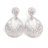 Pair Van Cleef & Arpels style diamond pendent earrings (2pcs)