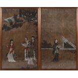 Pair Chinese painted scroll panels, framed (2pcs)