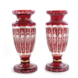 Impressive pair Bohemian gilt ruby-cut-to-clear vases (2pcs)