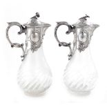 Pair German silver and crystal claret jugs, Wilhelm Binder (2pcs)