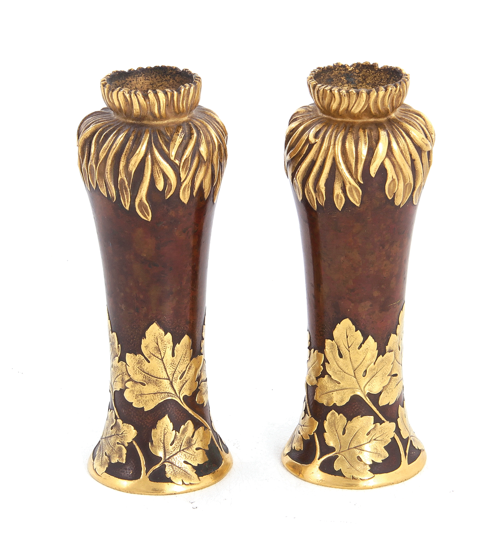 Fine pair Christofle Art Nouveau gilt-bronze vases (2pcs)