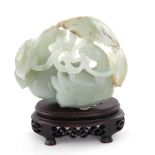 Chinese carved celadon jade ducks amongst lotus