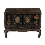 Chinese gilt black-lacquer chest on stand