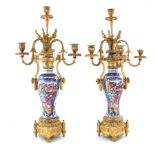 Chinese export bronze-mounted porcelain four-light candelabra (2pcs)