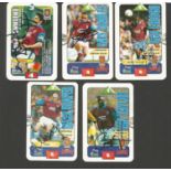 Aston Villa 5 Subbuteo Squad Cards Signed By Gary Charles, Andy Townsend, Ugo Ehiogu, Ian Taylor &