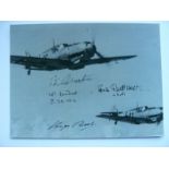 Luftwaffe WWII Veterans signed photo. This 8 by 6 photo of ME109s in flight has been signed by the