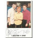 Ali McCoist, Sue Barker, John Parrot signed colour 6 x 4 inch A Question of Sport photo. Good