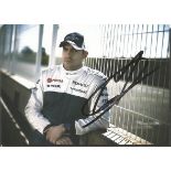 Pastor Maldonado signed colour 6 x 4 inch career highlight photo card. Good condition.