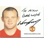 Wayne Rooney signed Man Utd colour 6 x 4 inch photo, dedicated to Alan. Good condition.