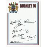 Burnley 8 X 6 Inch Crested Photo-Card, With Claret Borders, Signed By 7 Former Players Inc. Pointer,