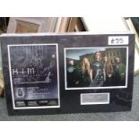 HIM signed music tour promotional flyer. Autographed by Ville Valo, Mikko Paananen, Mikko Lindstrom,