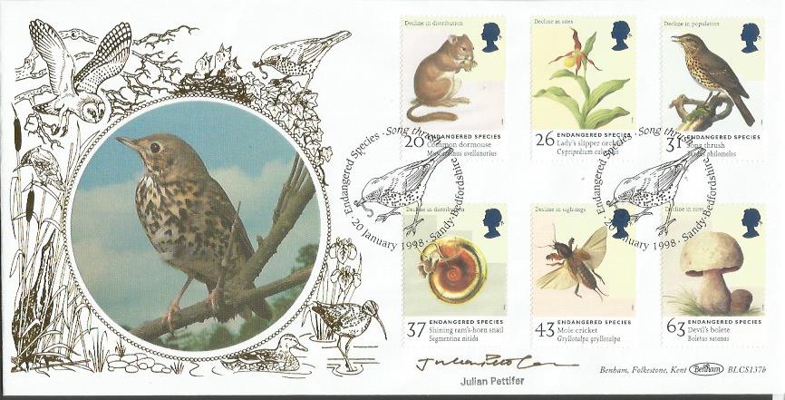 Julian Pettifer signed Benham official 1998 Endangered Species BLCS137b FDC. Good condition. All