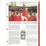 Geoff Hurst, Martin Peters and Bobby Moore signed World Cup archive file page. Good condition. All