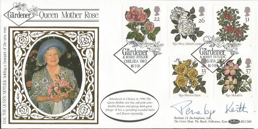 Penelope Keith signed Benham official 1991 Queen Mother Rose BLCS66 FDC. Good condition. All