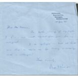 Sir Rex Hunt governor Falklands War hand written letter replying to an autograph request. Good