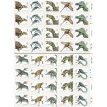 Dinosaurs two attractive sheets of mint unused stamps with traffic light edge. Has 40 x 1st class