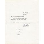 ACM Sir Ralph Cochrane initialled reply to 1974 letter asking for a signed photo. He gave the