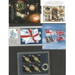 Five miniature unmounted mint stamp sheets. 2002 World Cup, 1999 Eclipse, Flags, St Pauls Cathedral,