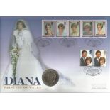 Diana coin FDC collection. 15 covers. All have coins inset. Housed in Blue Royal Family album.