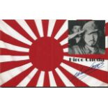 Hiro Onoda signed in English colour postcard of him and Japanese Flag. Imperial Japanese Army