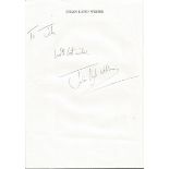 Julian Lloyd Webber signature on A4 paper. Dedicated. British cellist, conductor and the principal