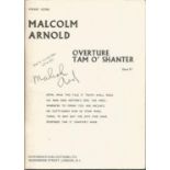Malcolm Arnold signed Overture Tam O'Shanter pocket score book. Signed on front cover. Good