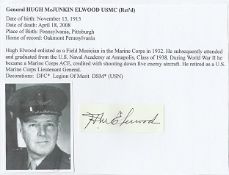 Signature of General Hugh Mcjunkin ELWOOD USMC ace WWII. Good condition. All signed items come